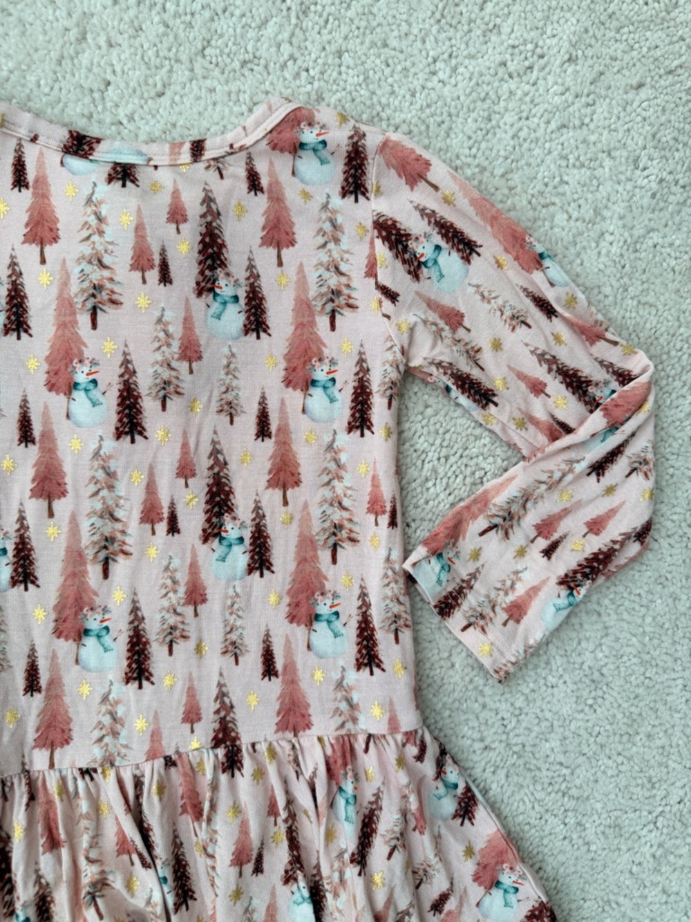 Posh Peanut Pink Christmas Tree Print & Gold Foil Long Sleeve Twirl Bodysuit - Picture 13 of 13